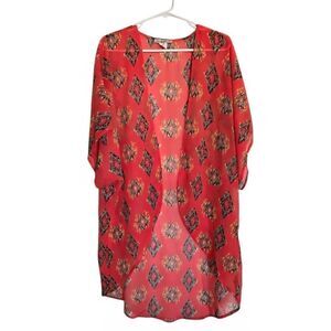 Boho Diamond Triangle Pattern Aztec Orange Large Kimono Festival Lightweight EUC